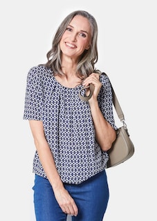 Helder gekleurde, gedessineerde blouse met charmante details thumbnail 4