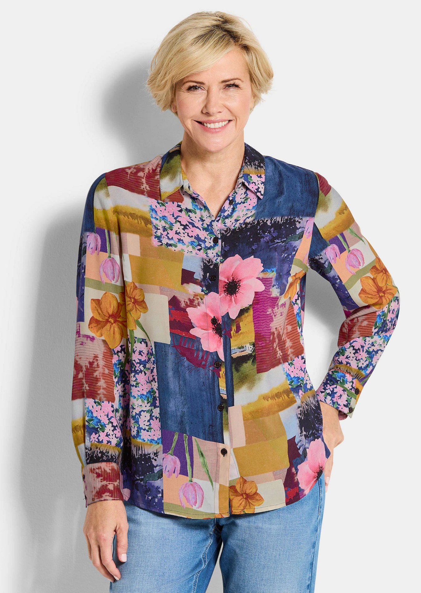 Hemdbluse aus Viskose im Mustermix