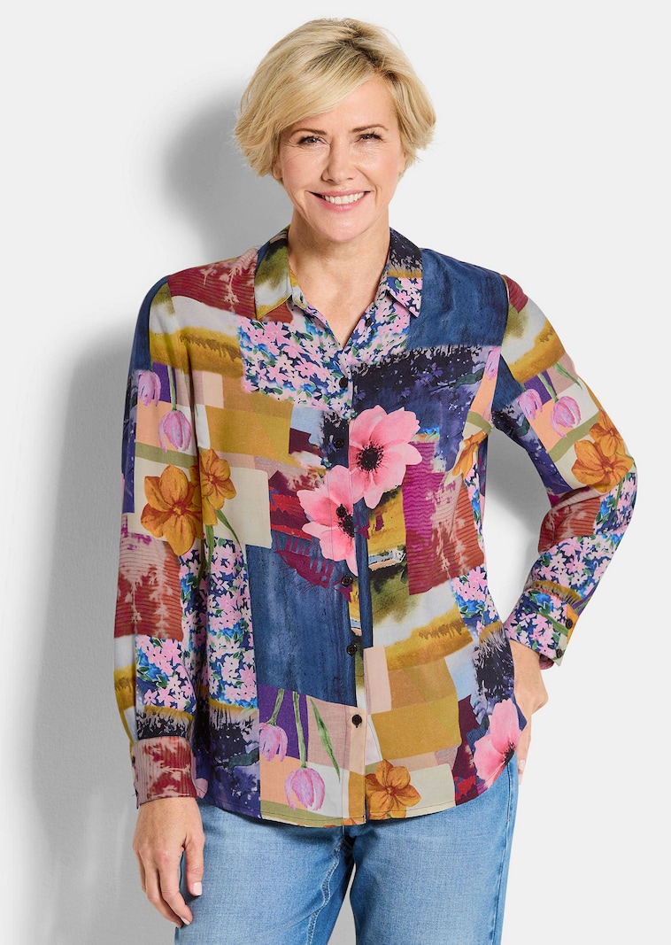 Overhemdblouse van viscose met een motievenmix