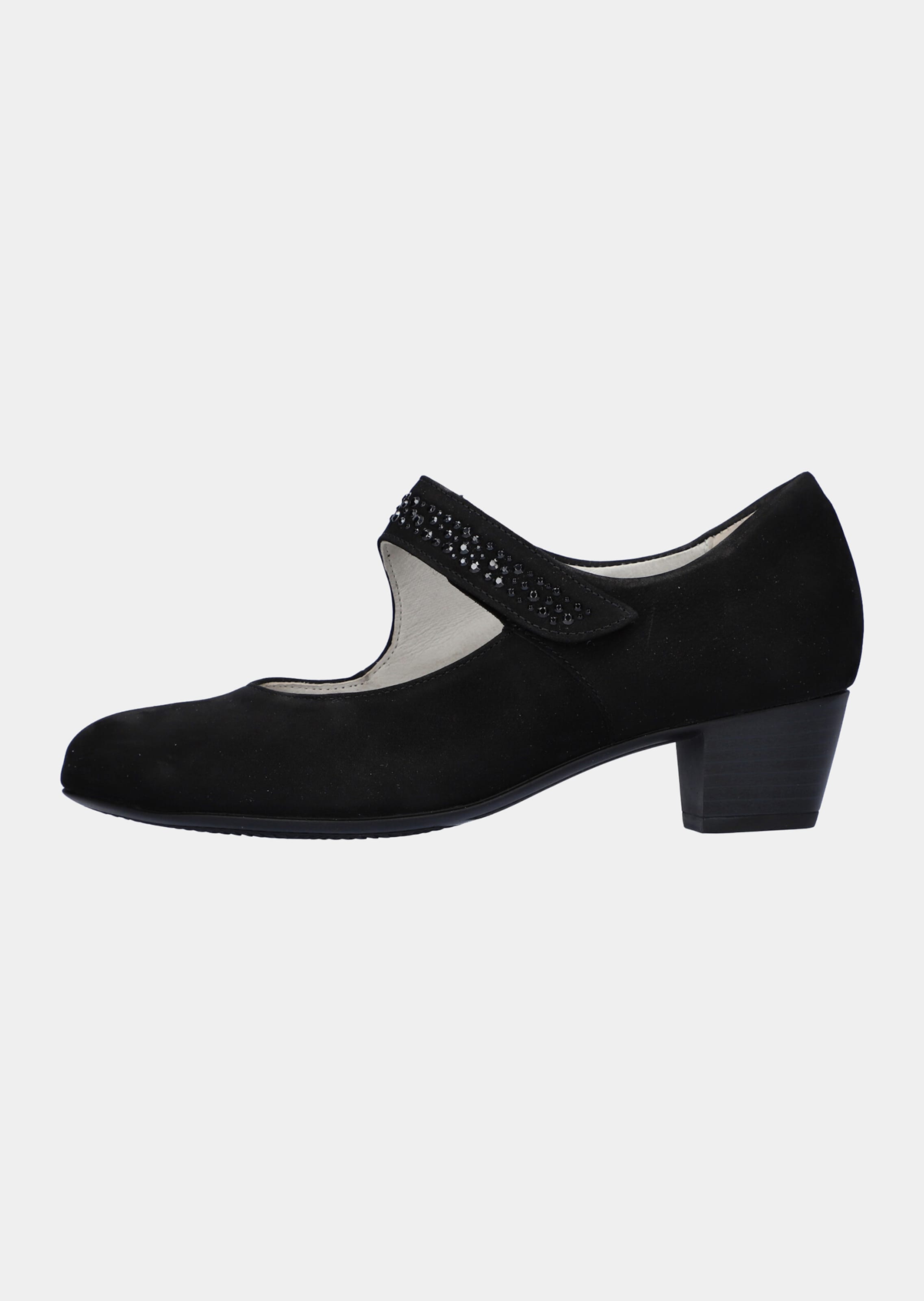 Pumps van nubuckleer met siersteentjes