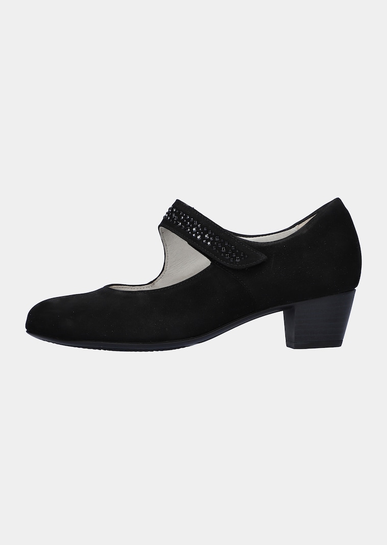 Pumps van nubuckleer met siersteentjes