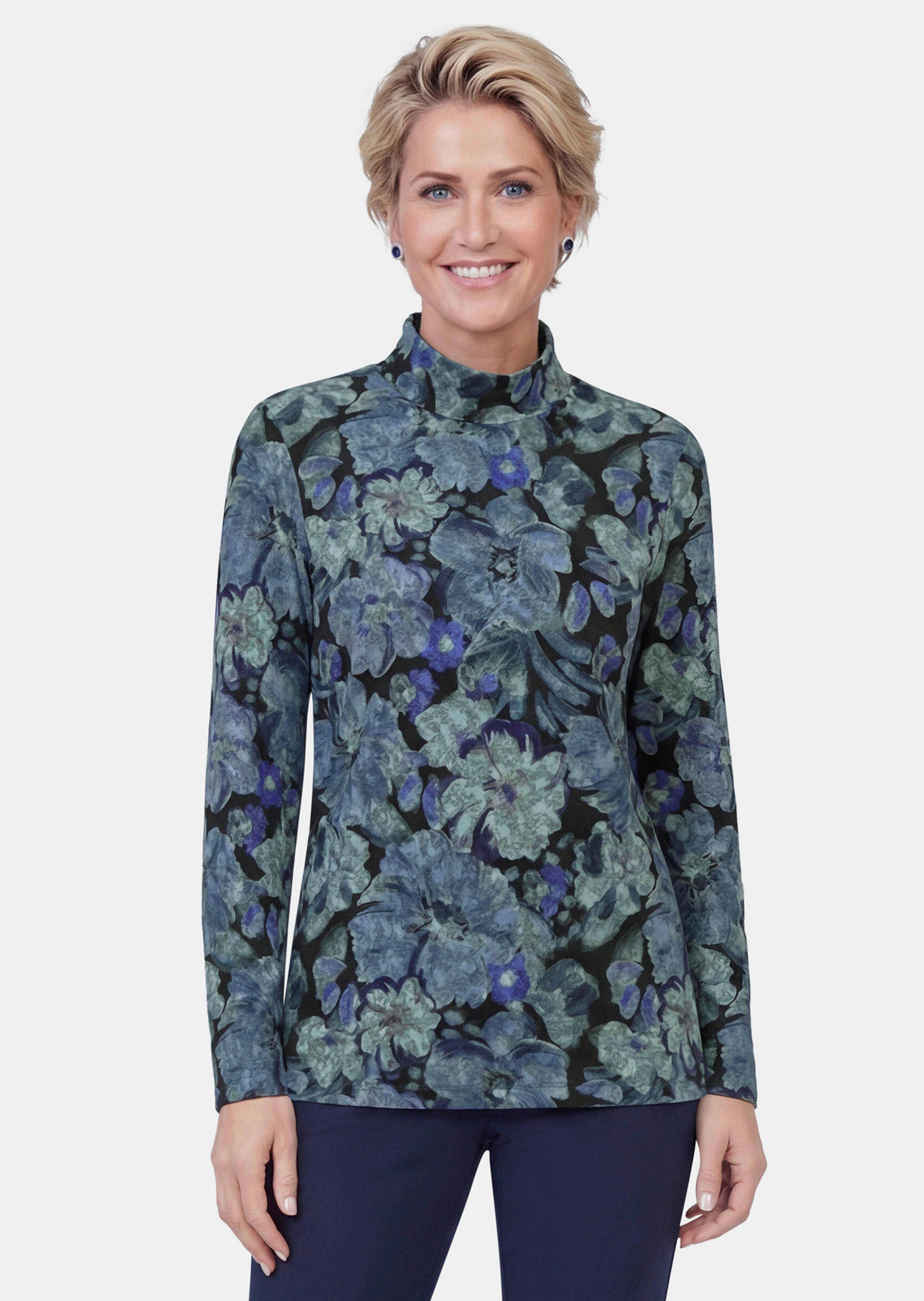 Langarmshirt mit Stehkragen und Blumenmuster