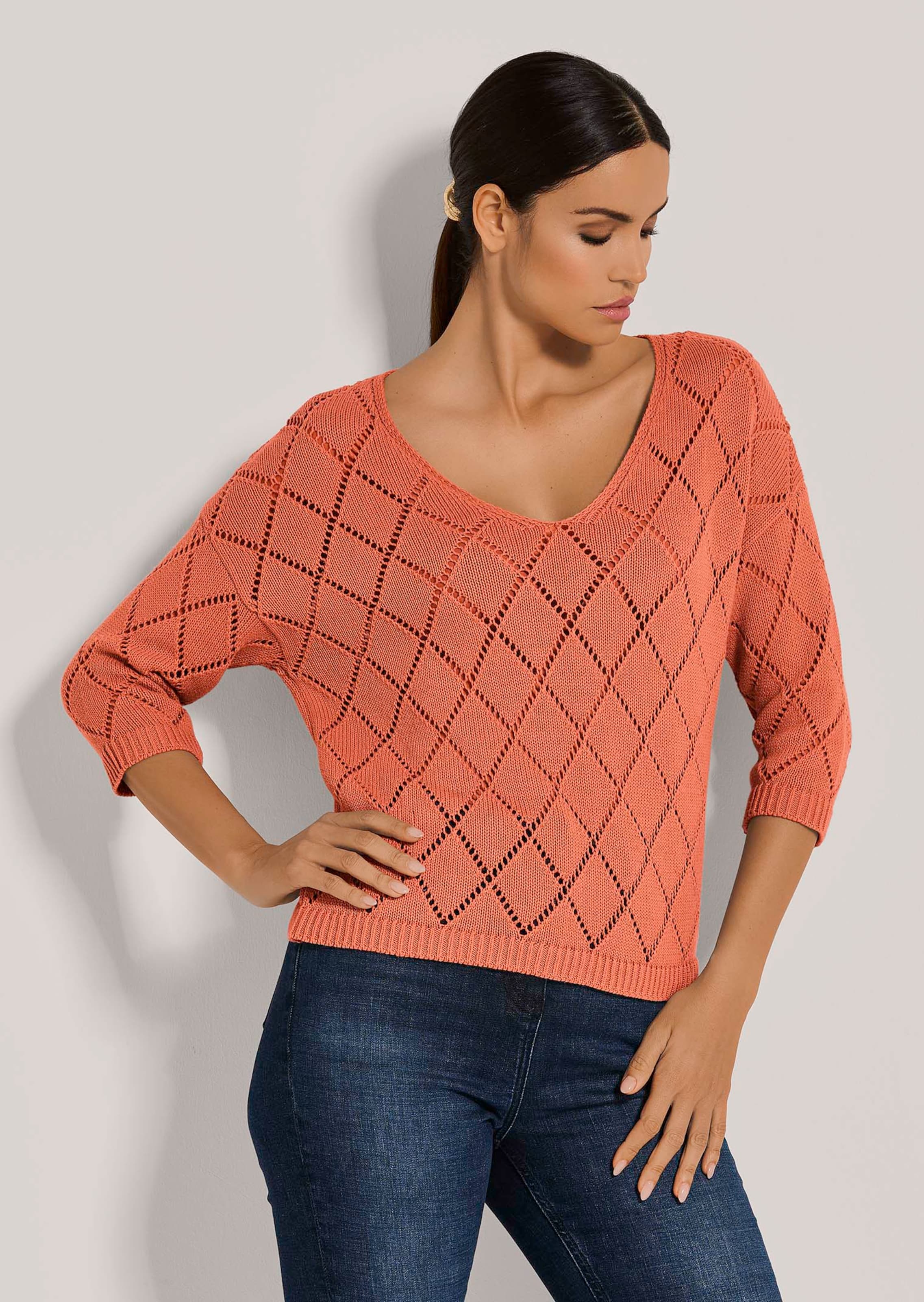V-Pullover mit Pointelle-Muste
