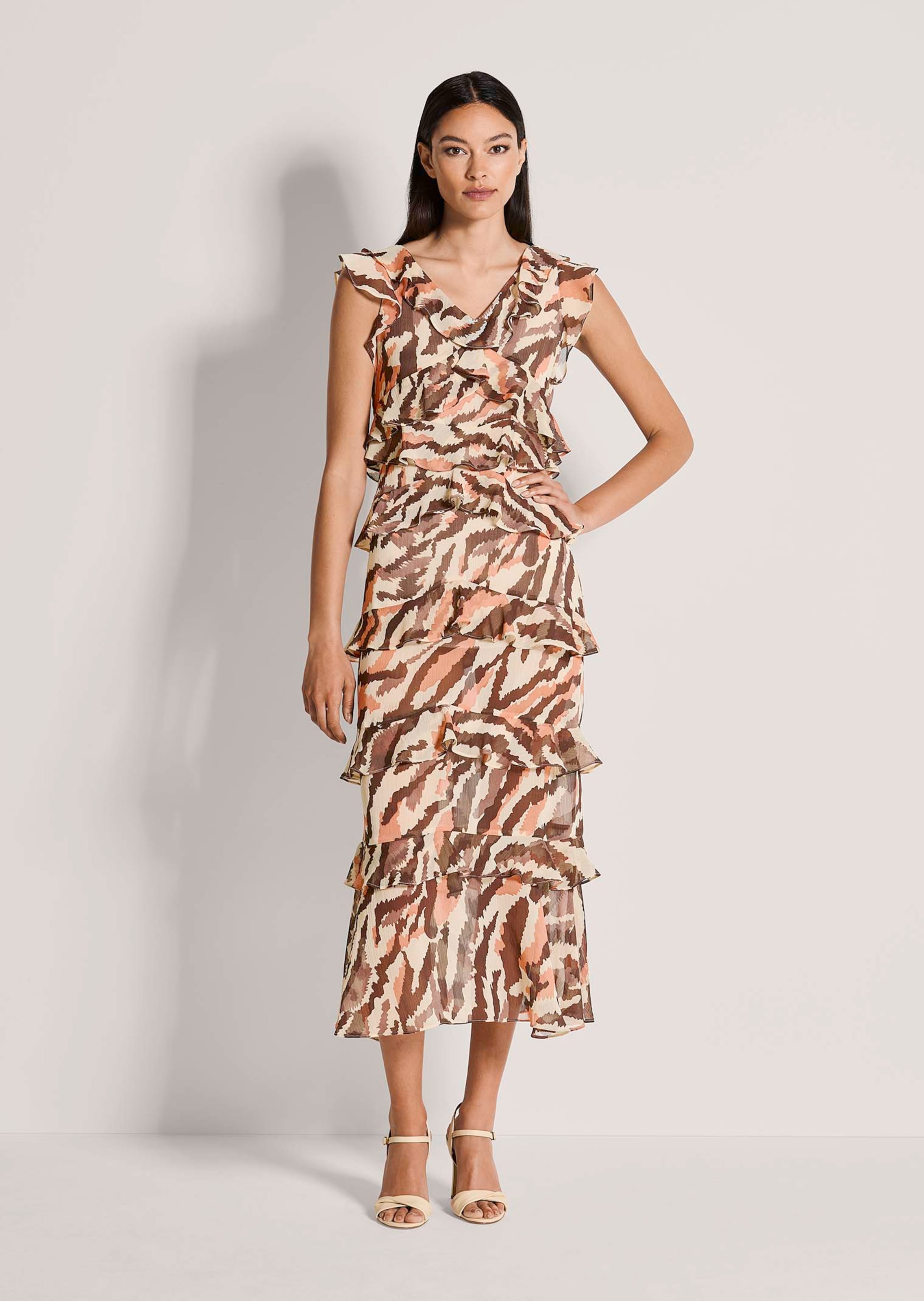 Chiffonkleid mit Volants und Animalprint