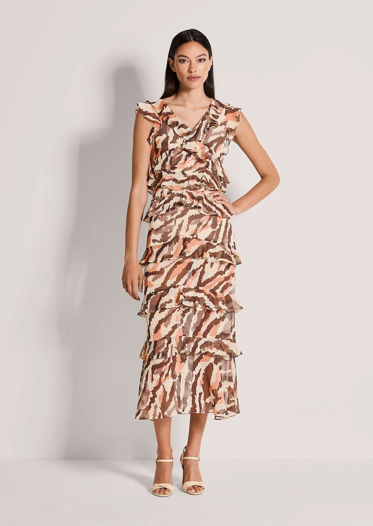 Chiffonkleid mit Volants und Animalprint