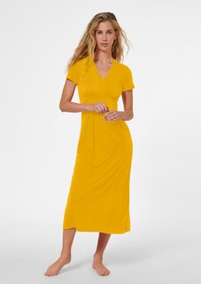 Long jersey dress with a V-neckline and short sleeves thumbnail 3