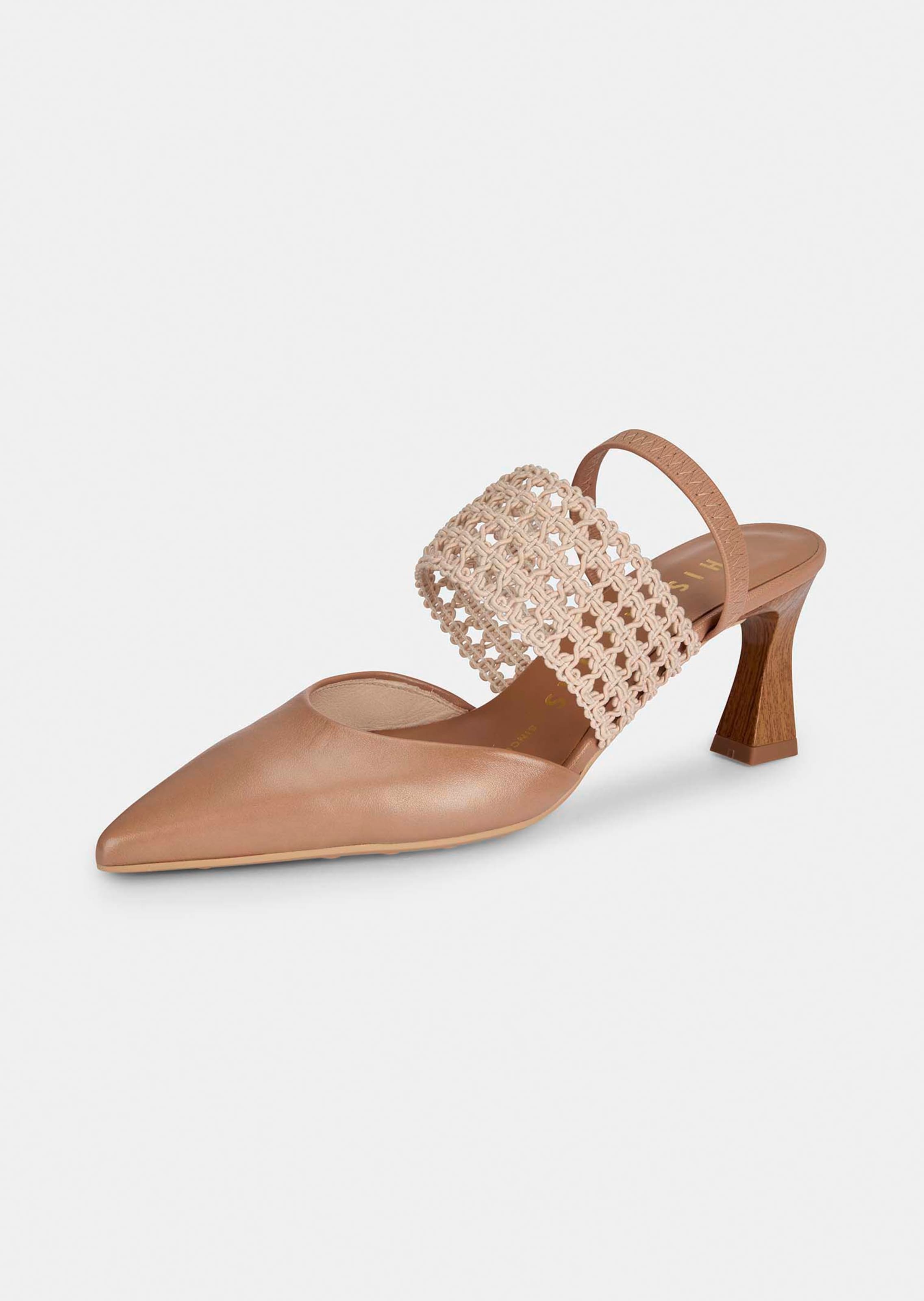 Slingpumps aus Leder mit Strickband