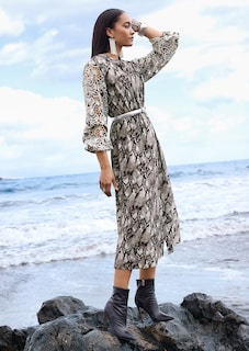 Kleid mit Schlangen-Print und Spitzen-Ärmeln thumbnail 1