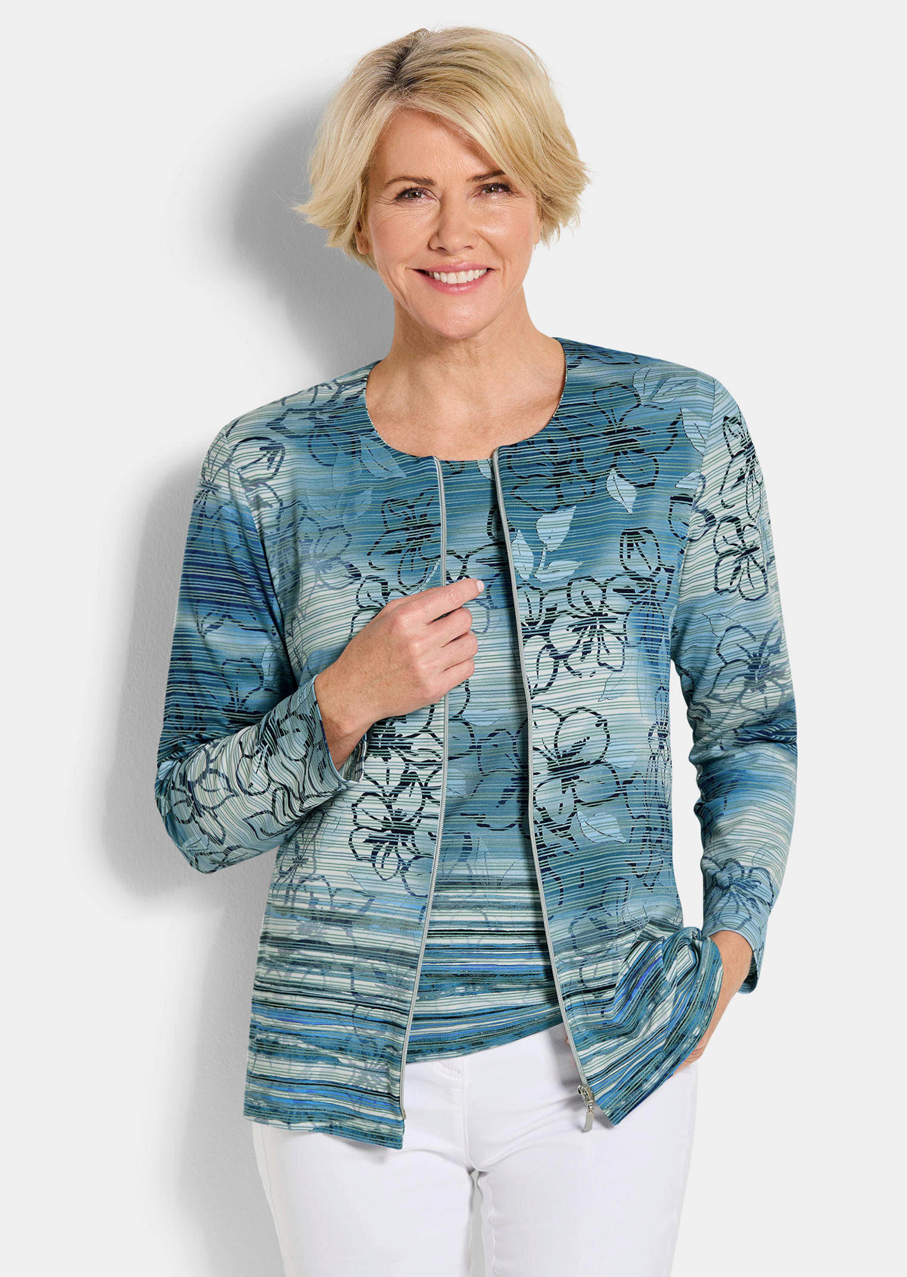 Shirtjacke aus geringeltem Struktur-Jersey
