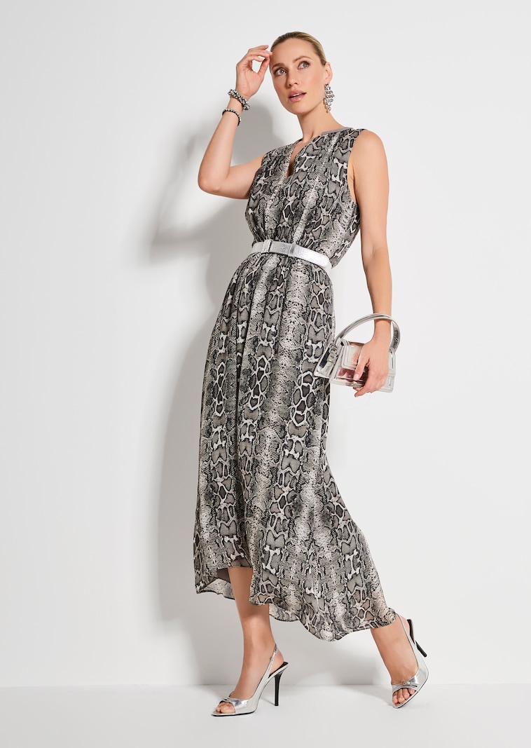 Ärmelloses Chiffonkleid mit Snake-Print