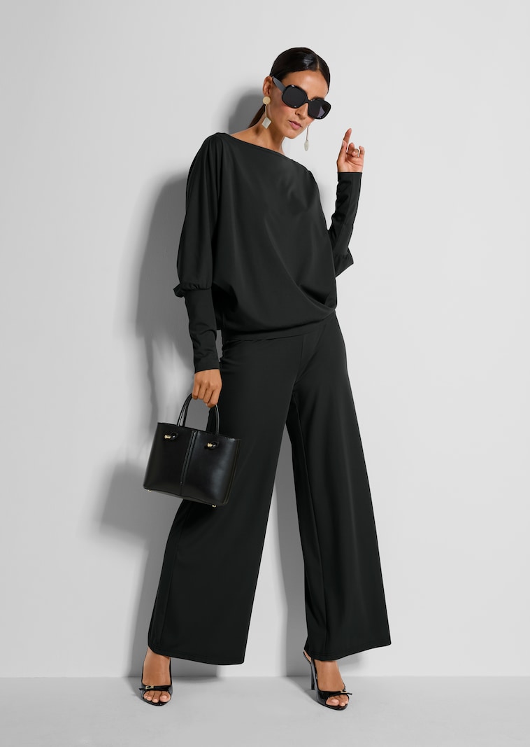 Casual jerseybroek met wijde pijpen