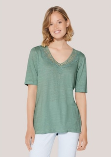 Short-sleeve linen top with lace thumbnail 2