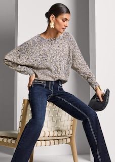 Bedruckter Kaschmirpullover mit Fledermausärmeln thumbnail 1