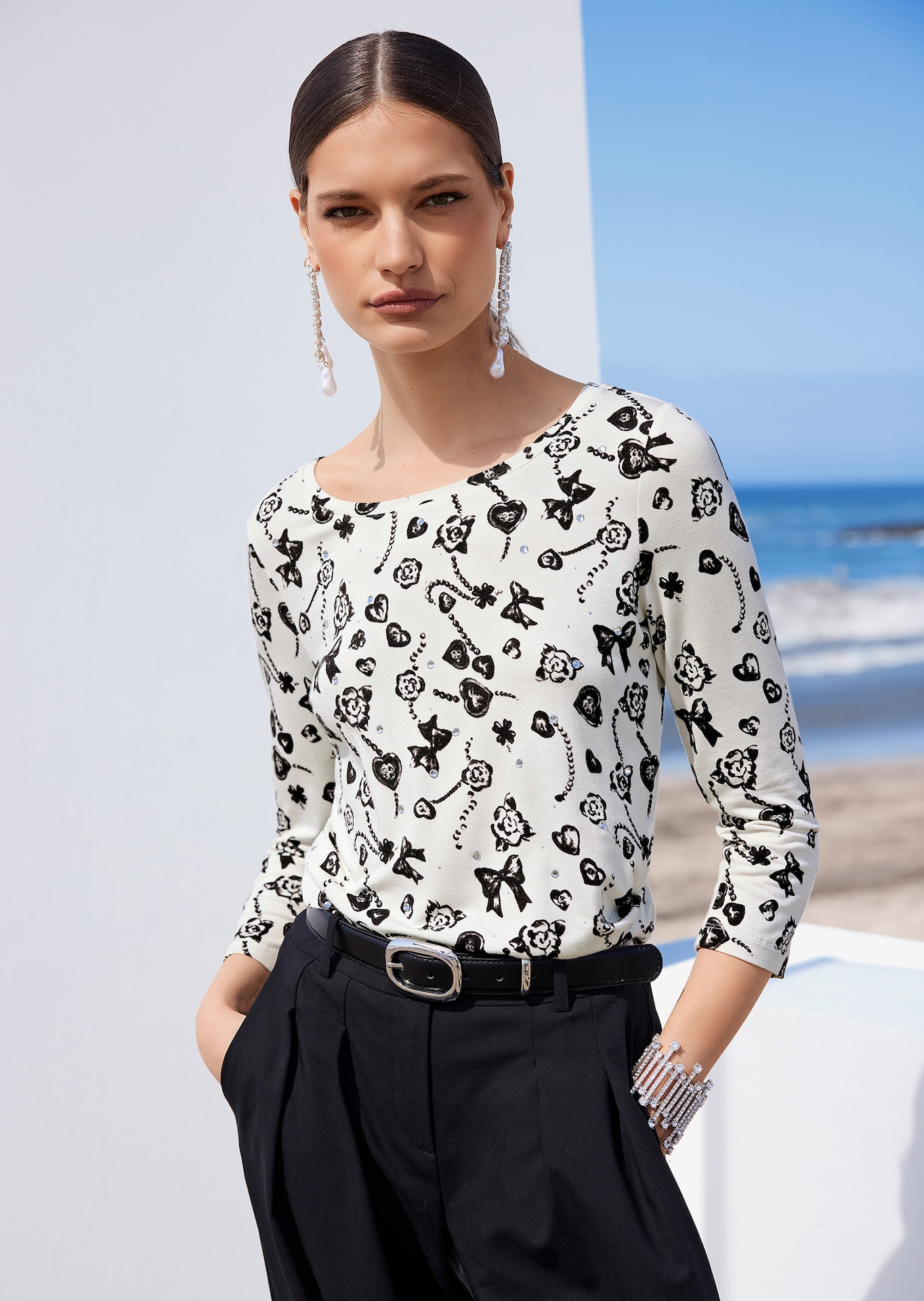 Shirt met fantasieprint en strass