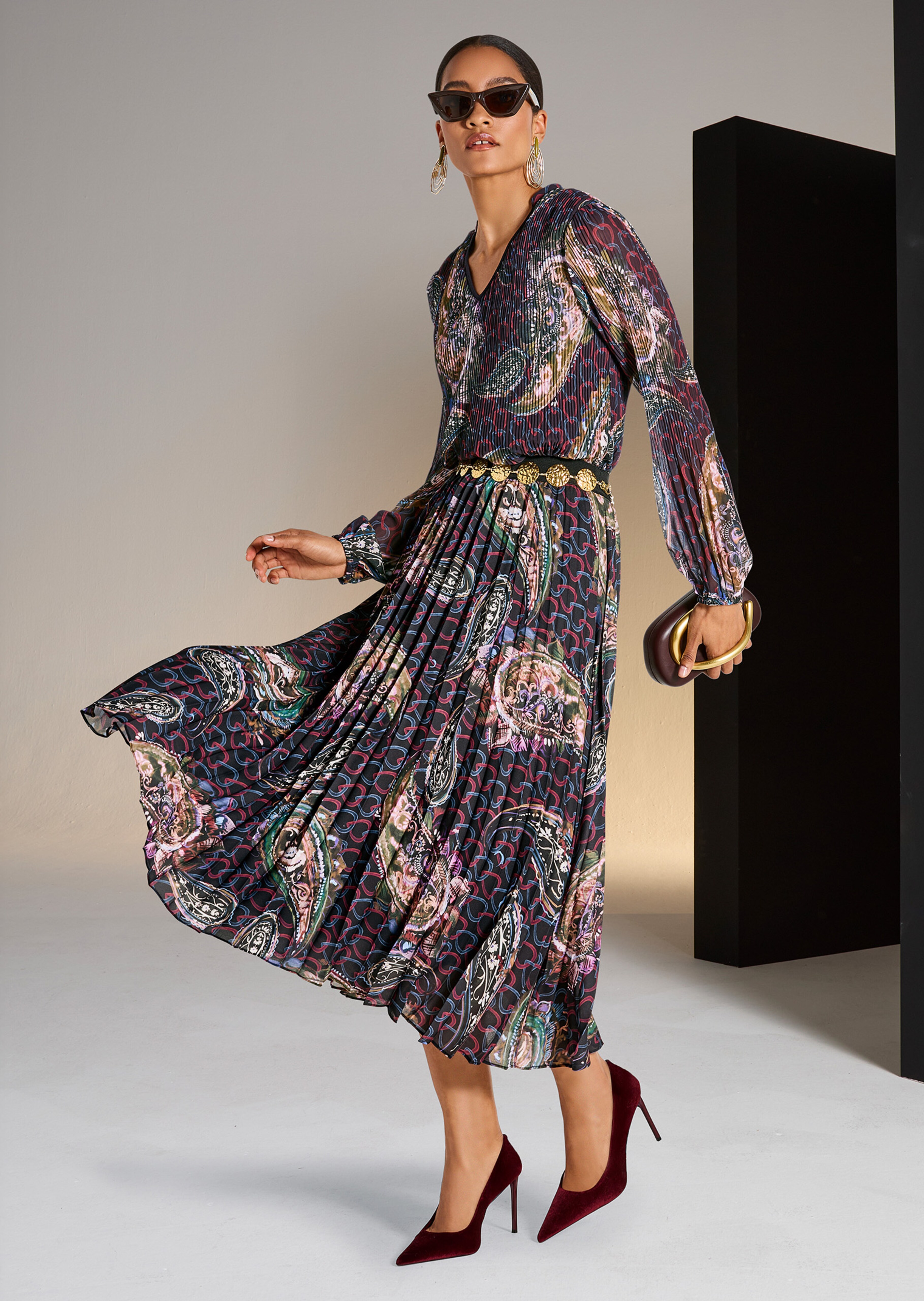 Plisseerock mit Paisley-Muster