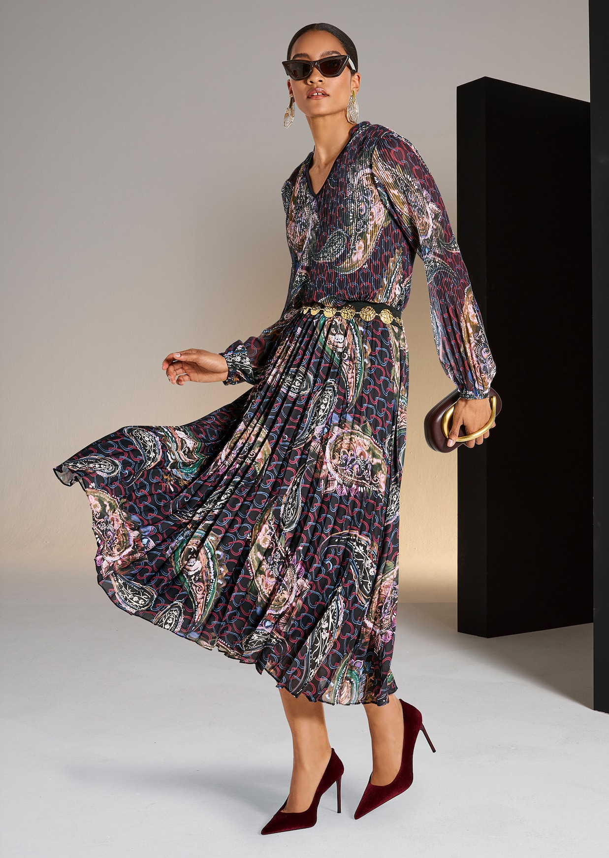 Plisseerock mit Paisley-Muster