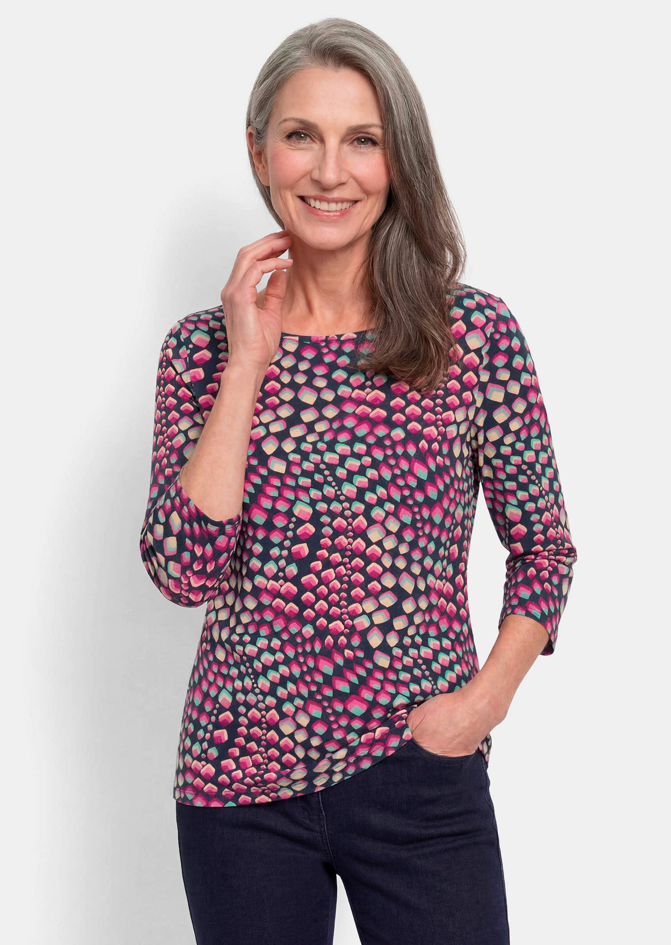 Jersey-Shirt mit U-Boot-Ausschnitt und 3/4-Arm