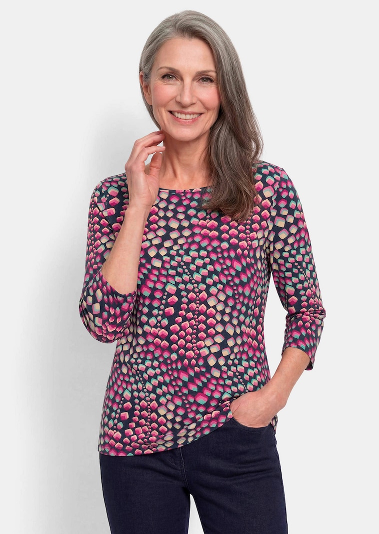 Jersey-Shirt mit U-Boot-Ausschnitt und 3/4-Arm