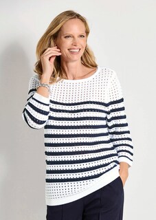 Maritieme, gestreepte pullover met ajourpatroon thumbnail 7