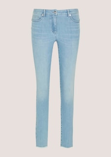 Knöchelfreie Slim-Line-Jeans mit Fransensaum thumbnail 7
