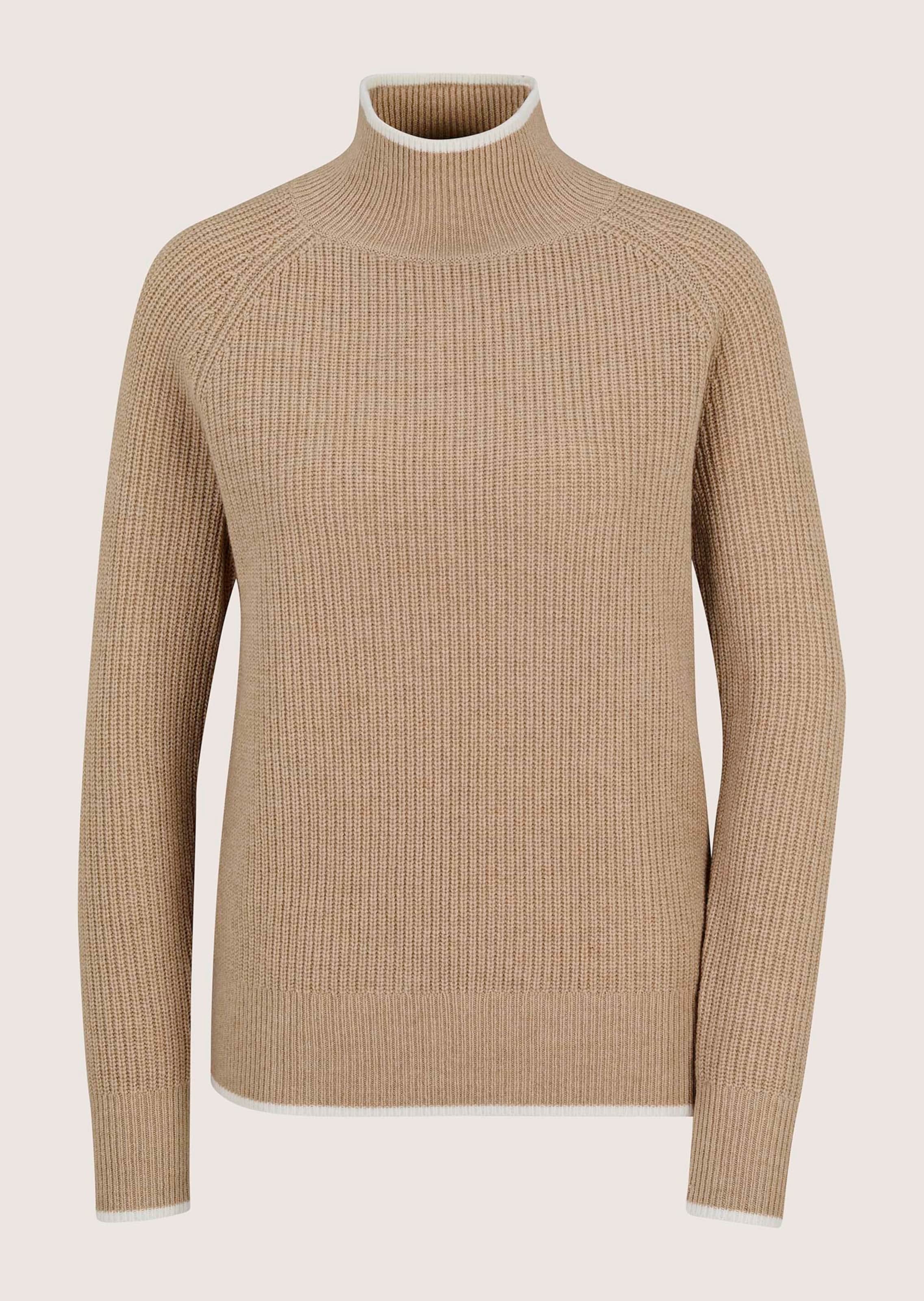 Wollpullover mit Kontraststreifen und Perlfangmuster