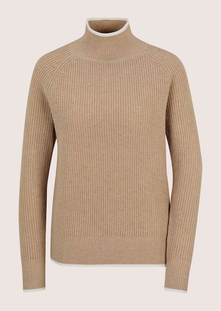 Wollpullover mit Kontraststreifen und Perlfangmuster