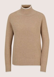 A wool jumper with ribbed trims in a contrasting colour and a textured knit thumbnail 7
