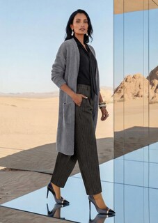 Wijde broek met plooien, krijtstreep en barrel-leg thumbnail 1
