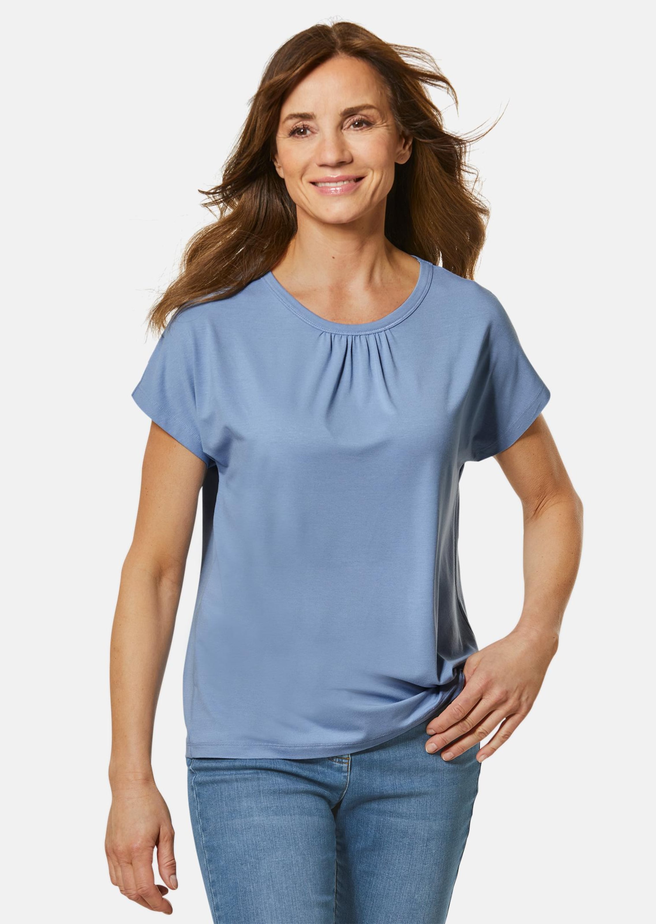 Comfortabel shirt met ronde hals van glanzend materiaal