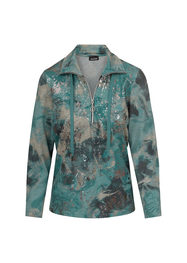 Sweatshirt mit Aquarell-Druck und Glanzeffekt