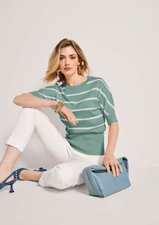 Ringelpullover mit halblangen Ärmeln und breitem Bund thumbnail 5