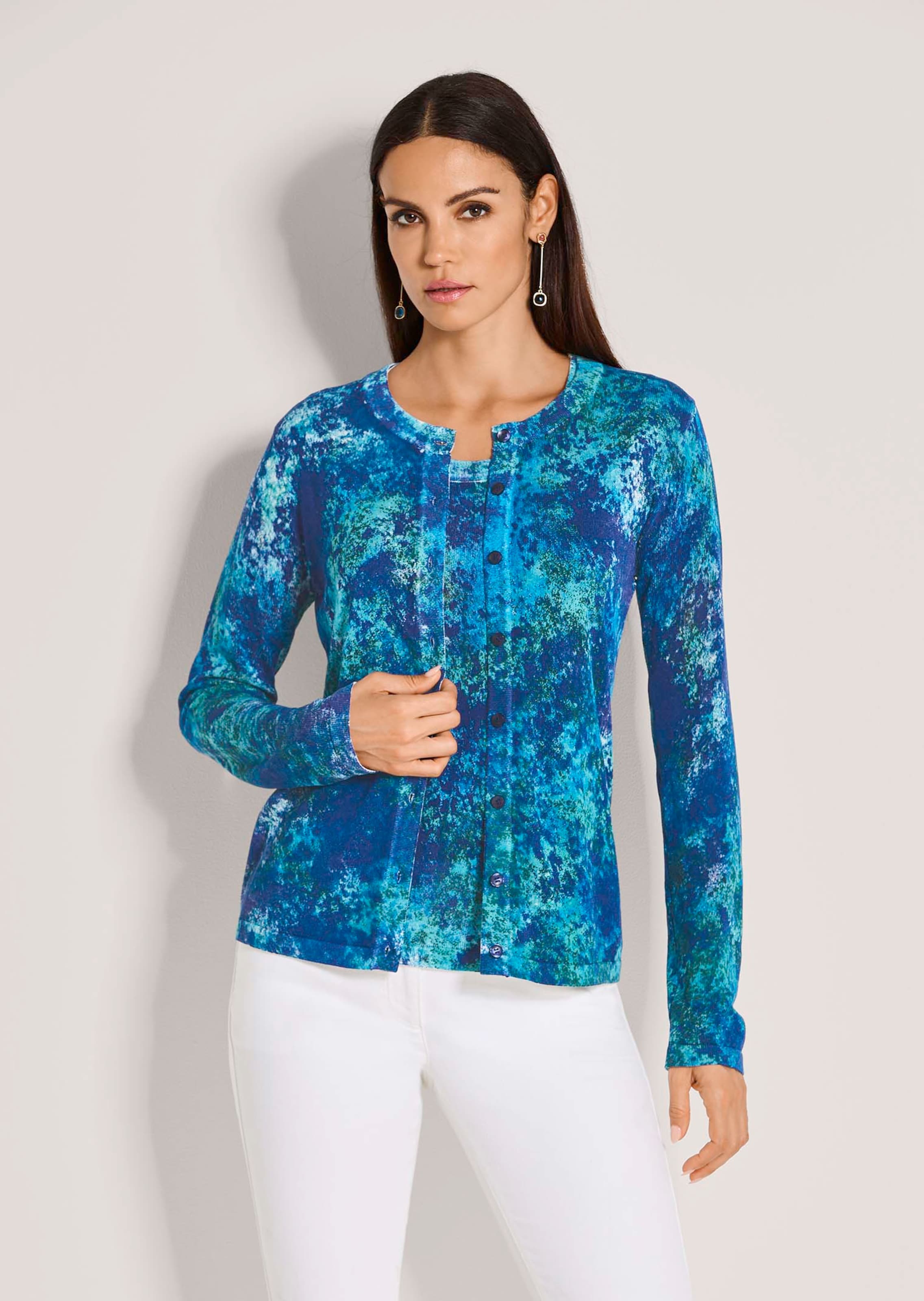 Feinstrickjacke mit Allover-Print