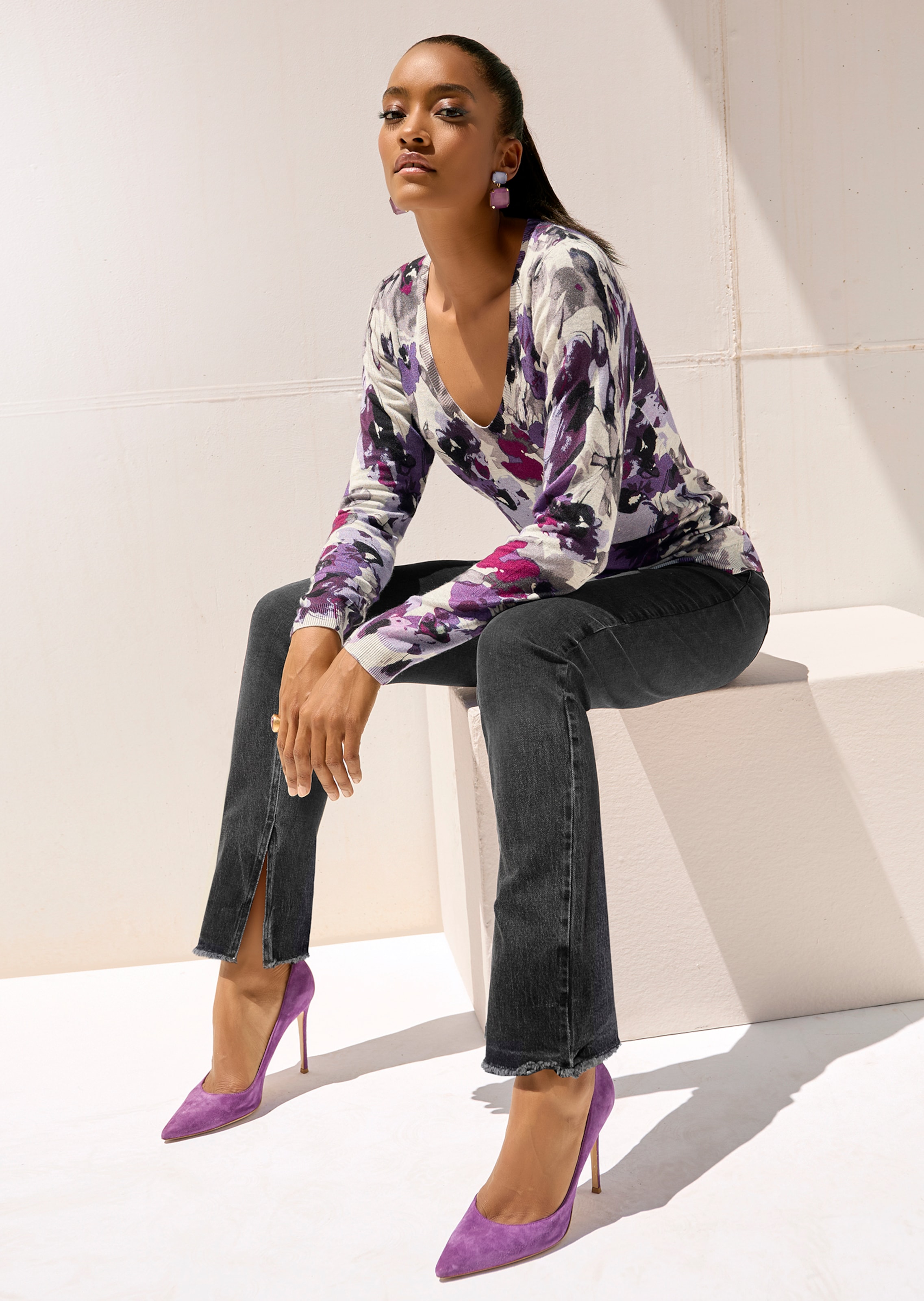 Feinstrick-Pullover mit Unikat-Print