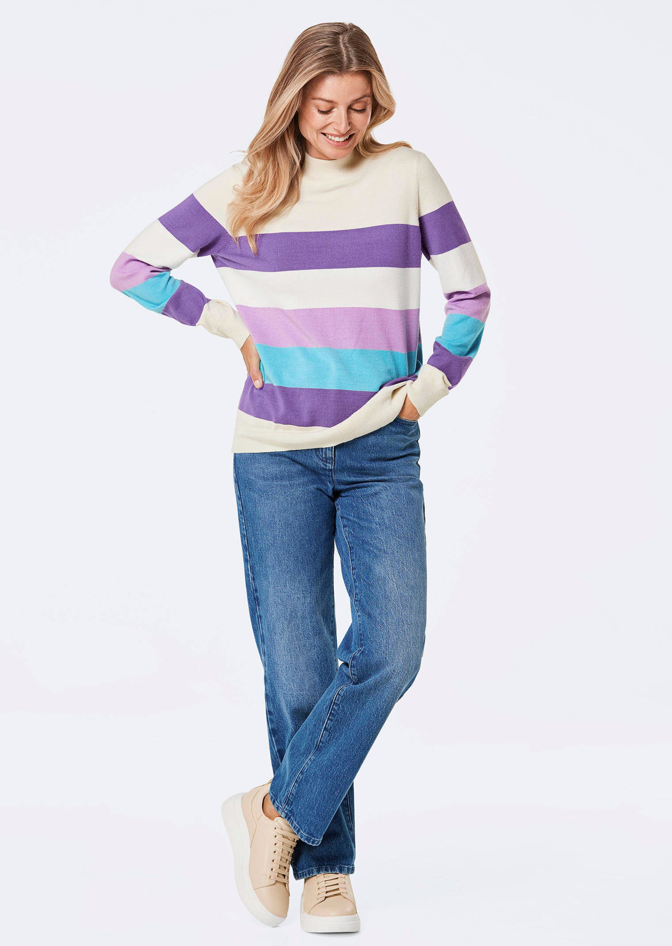 Tricot pullover met blokstrepen thumbnail 2