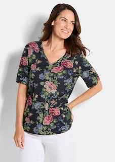 Florales Jersey-Shirt mit Raffungen thumbnail 1
