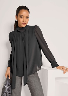 Chiffon blouse with stand-up collar and tie bow thumbnail 5