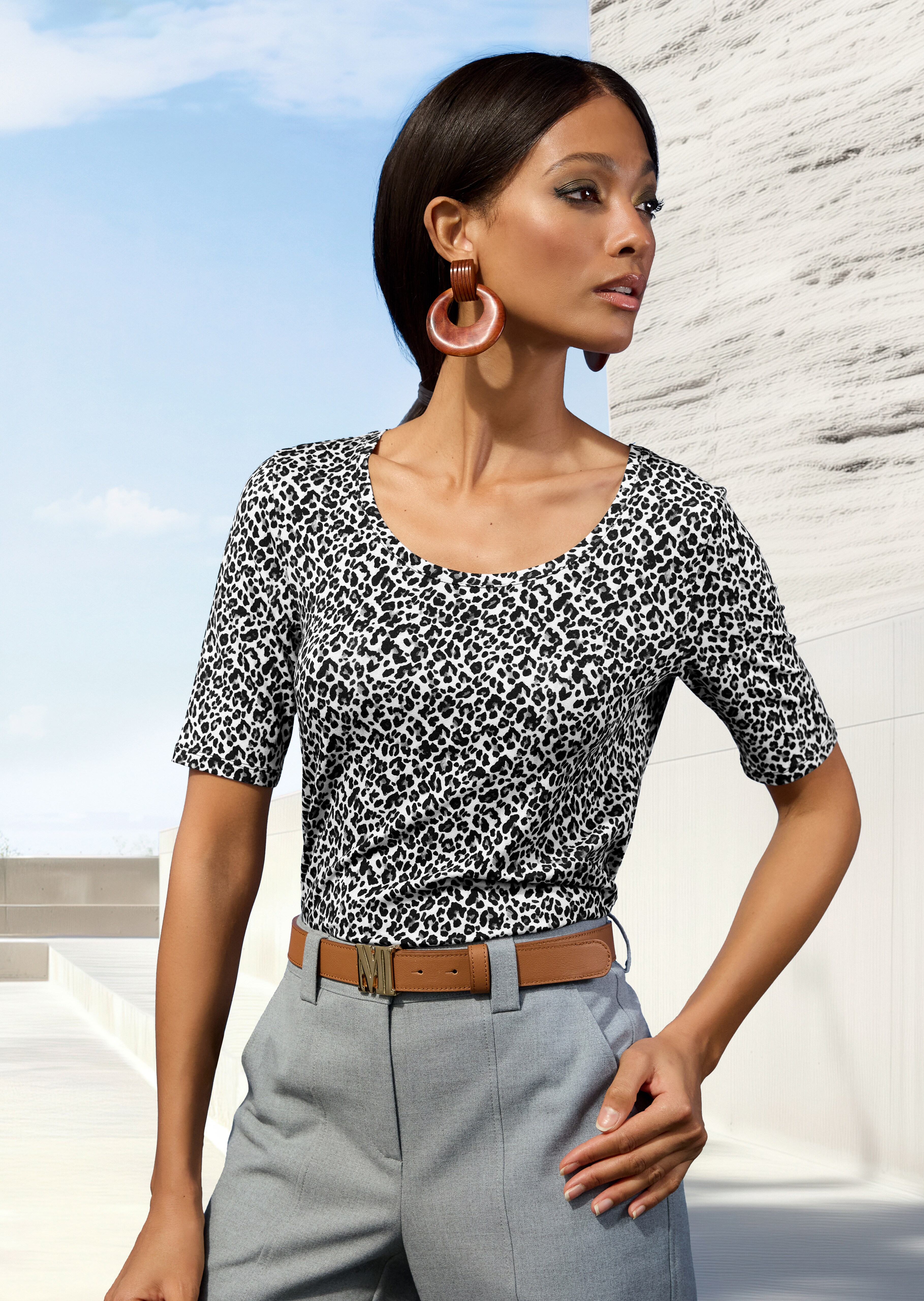 Shirt met dierenprint en ronde hals