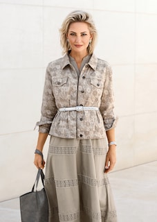 Kurze Jeansjacke mit Jacquard-Muster thumbnail 1