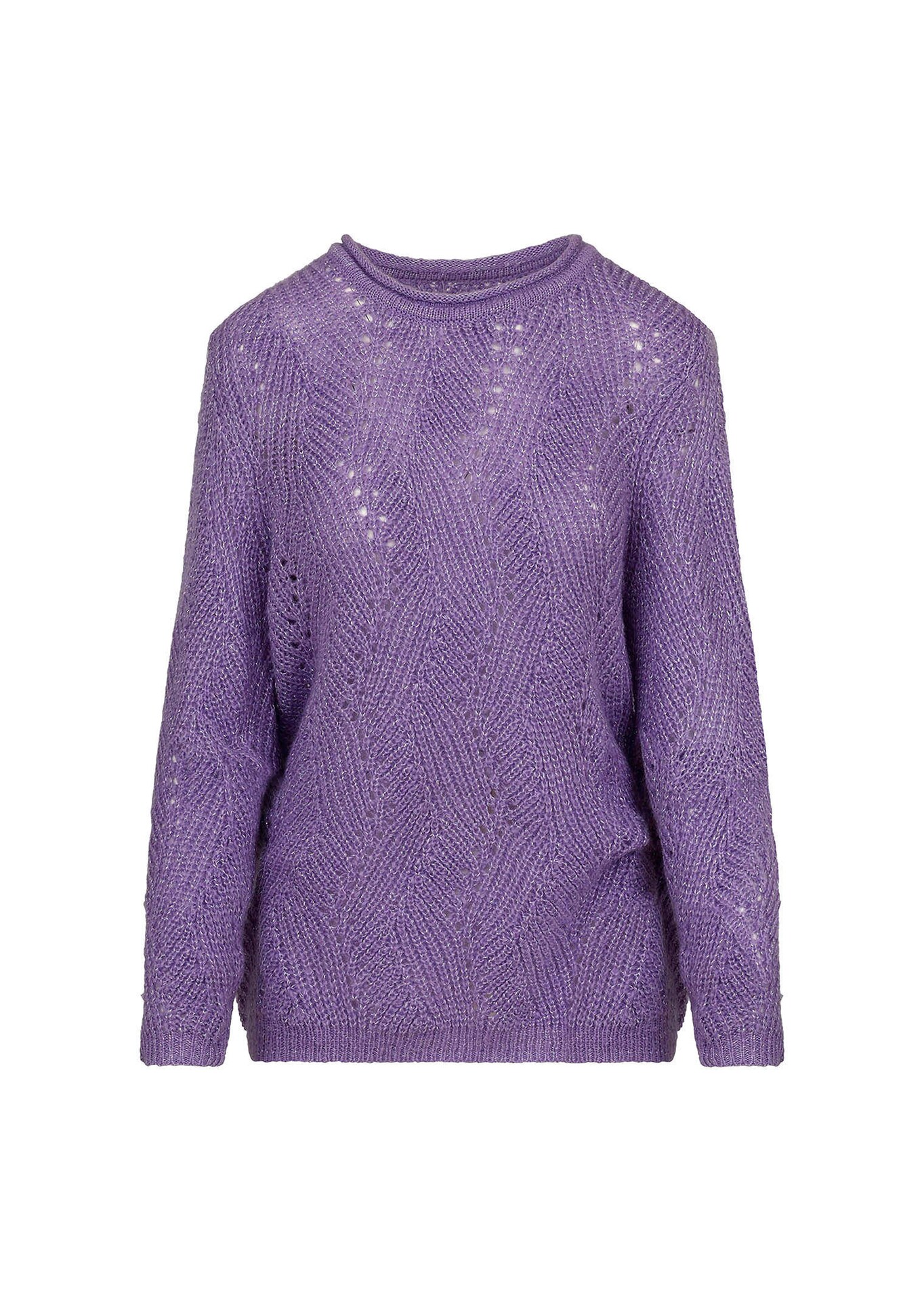 Weicher Ajourpullover mit Glanzgarn