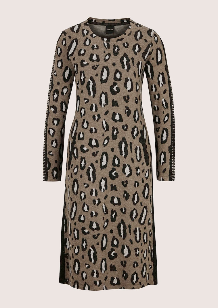 Leopard-print jacquard dress with rhinestones