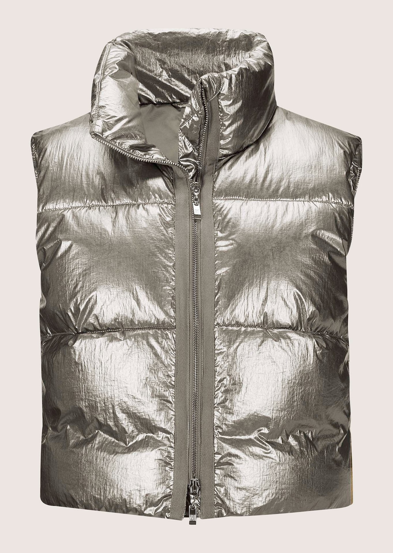 Verkorte gewatteerde bodywarmer met metallic look