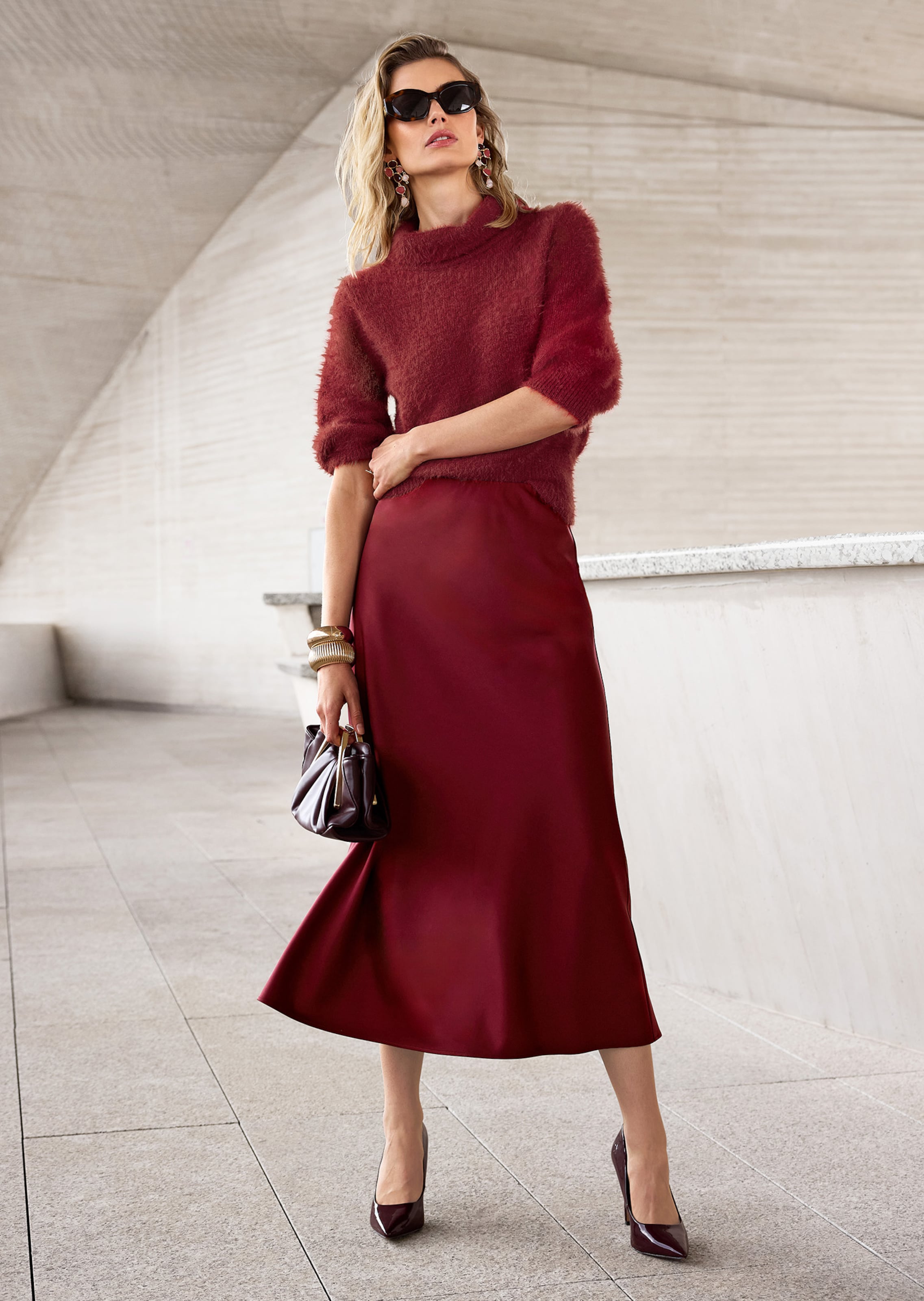 Satin A-line midi skirt
