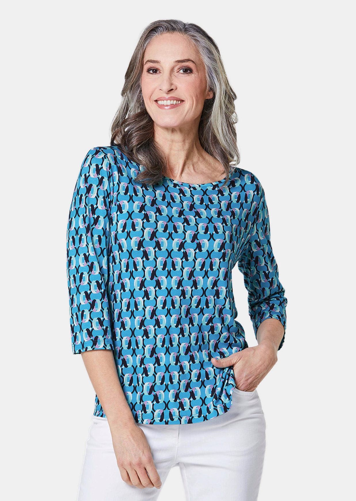 Druckshirt im Materialmix