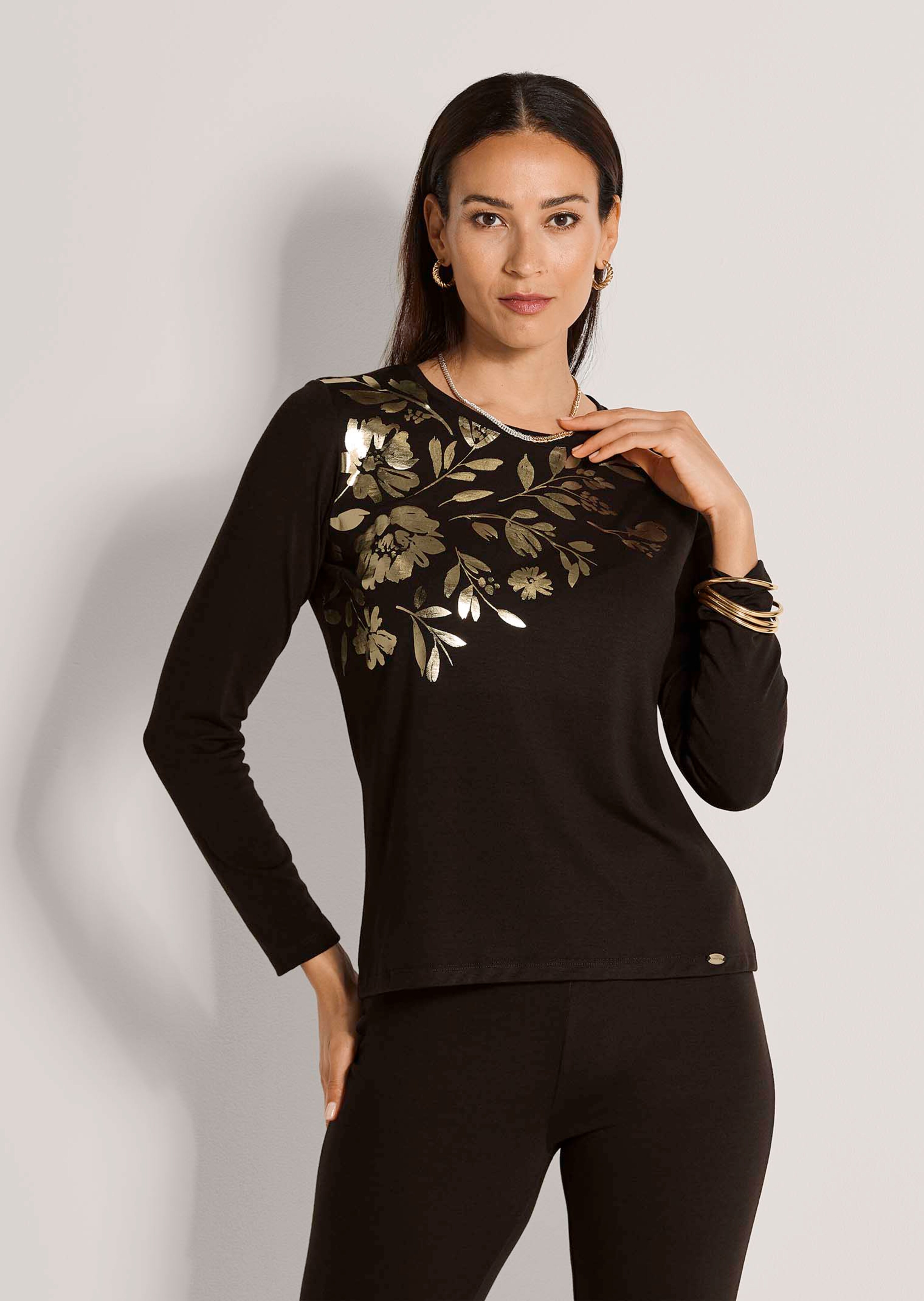 T-shirt à manches longues avec imprimé floral doré