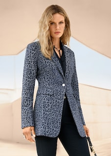 Denim blazer with leopard print thumbnail 1
