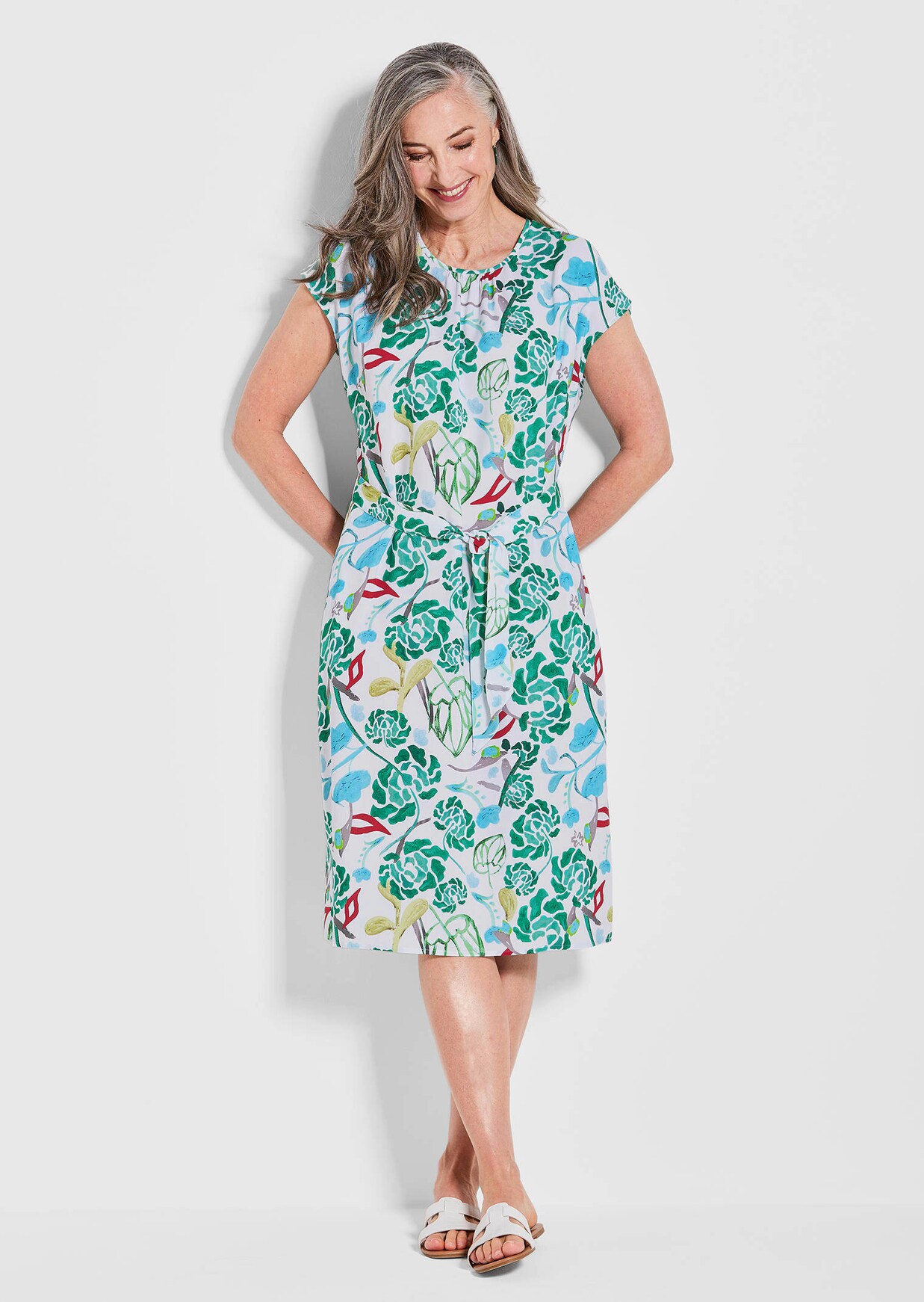 Robe imprimée avec imprimé intégral et ceinture à nouer