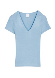 Figurbetonter Rippen-Pullover mit V-Ausschnitt thumbnail 7