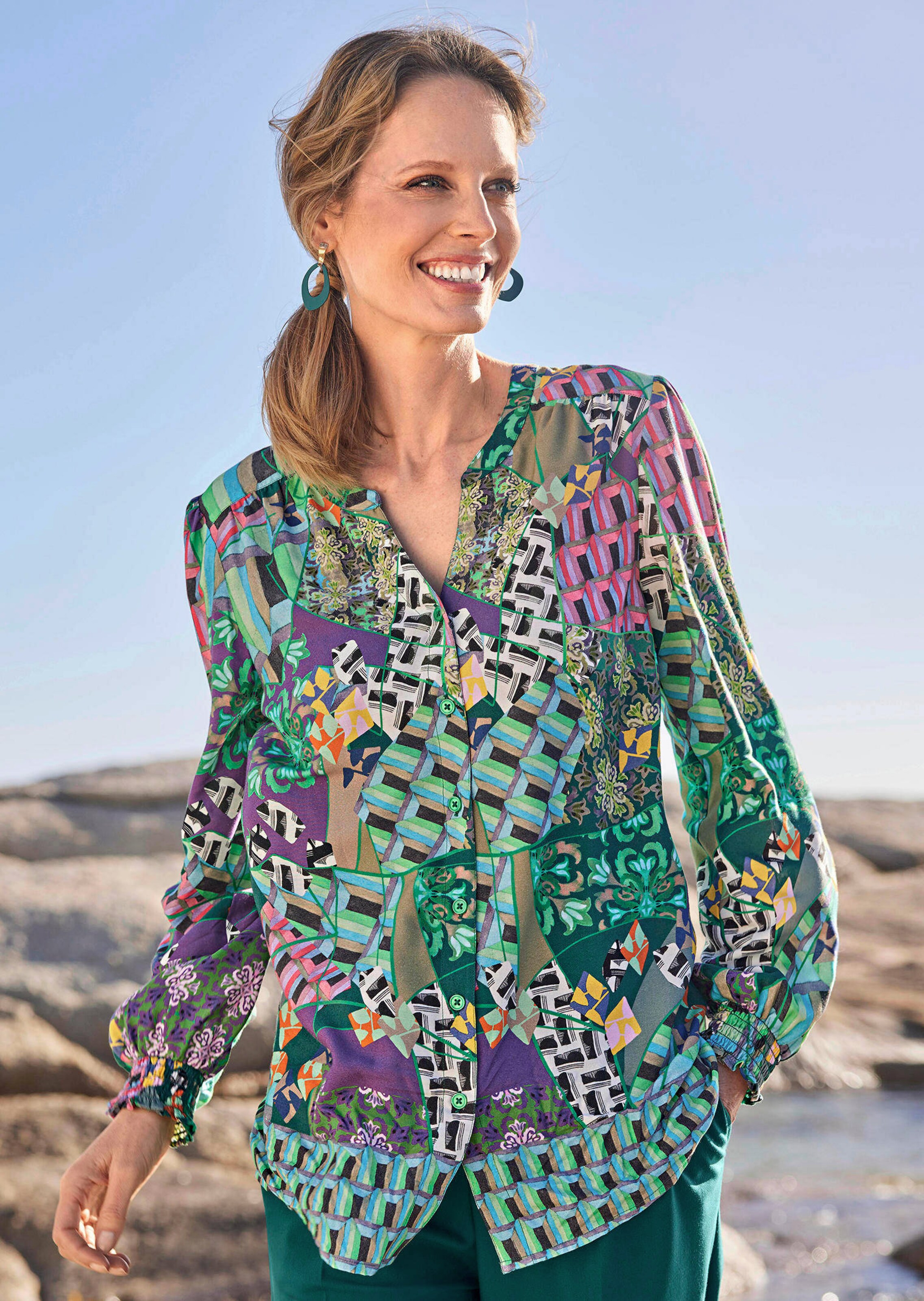 Gedessineerde blouse met patchpatroon thumbnail 7