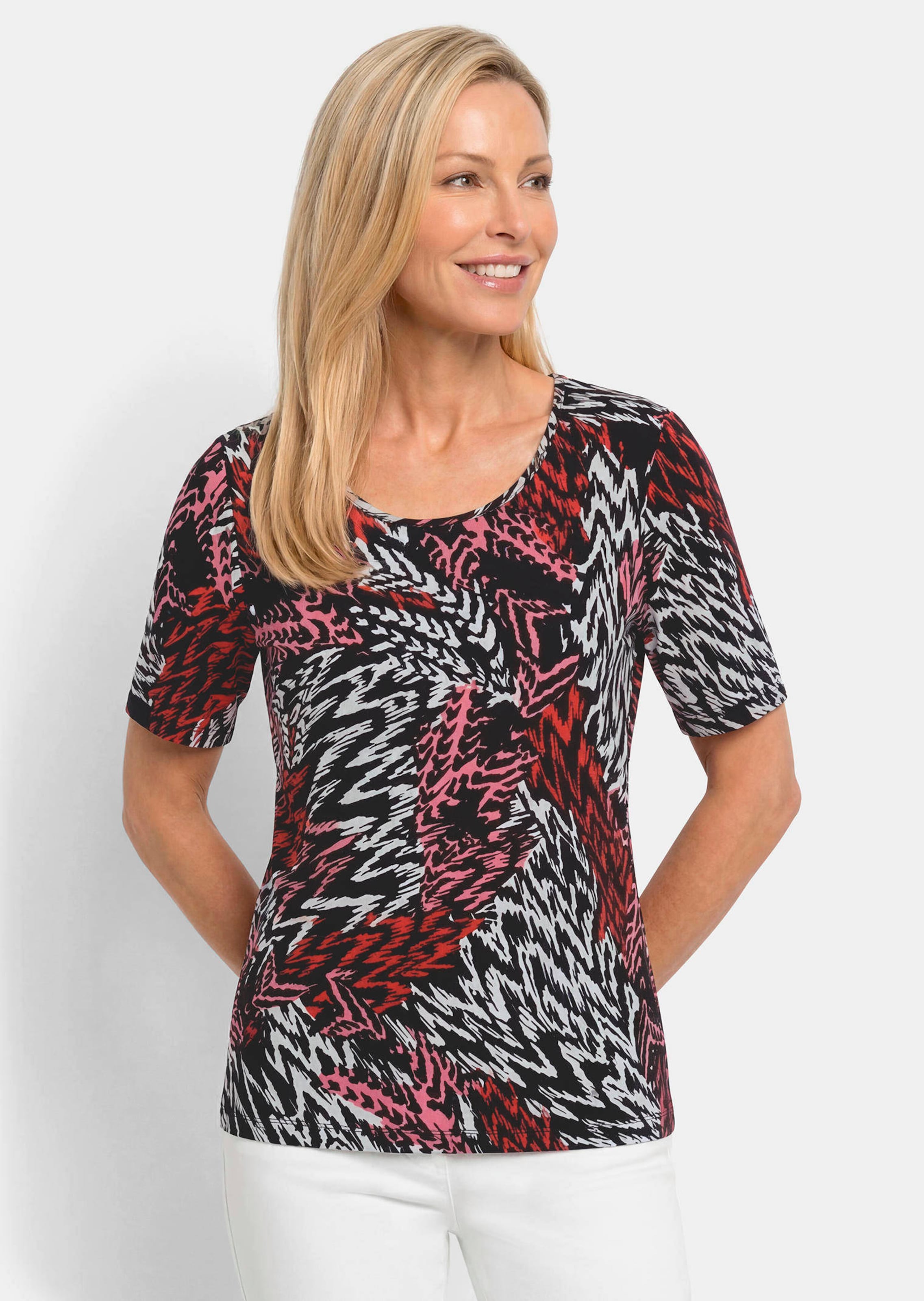 Shirt van viscose met een abstract bontmotief