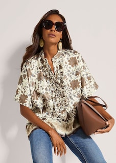 Blouse kimono à motif fleuri avec volant thumbnail 5